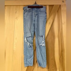 American Eagle Outfitters Light Blue Ripped Hi-rise Girlfriend Jeans